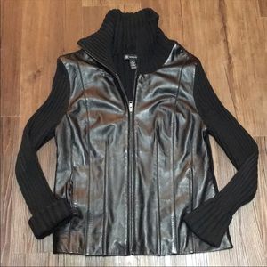 INC Leather Sweater jacket black LG 12-14